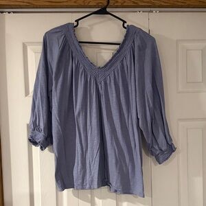 Maurices Light Blue Smocked V-Neck Blouse